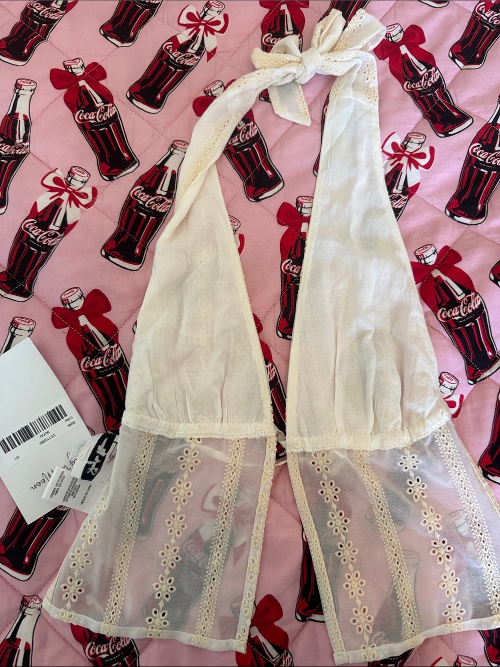 Delicate Cream Eyelet Halter Bandeau Top